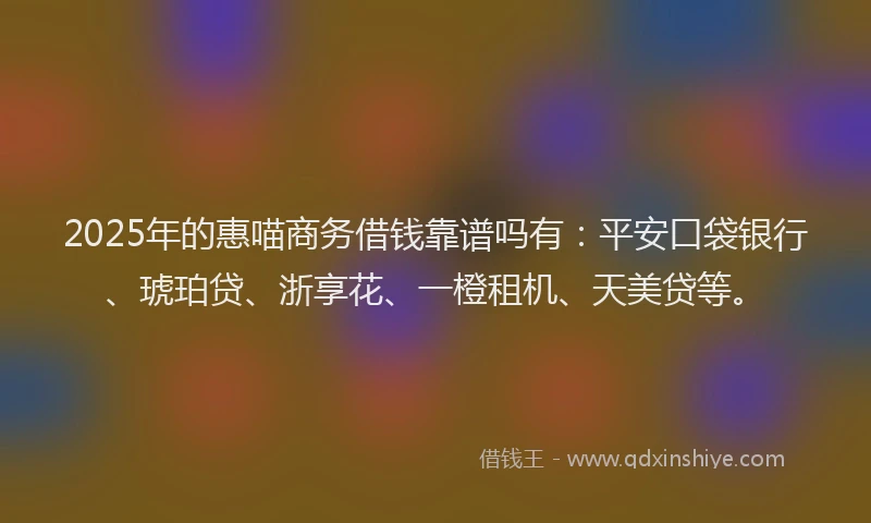 2025年的惠喵商务借钱靠谱吗有：平安口袋银行、琥珀贷、浙享花、一橙租机、天美贷等。