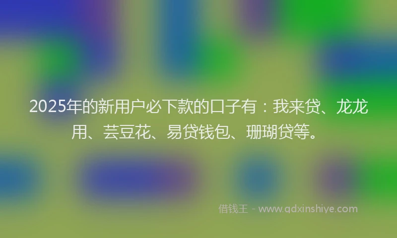 2025年的新用户必下款的口子有：我来贷、龙龙用、芸豆花、易贷钱包、珊瑚贷等。