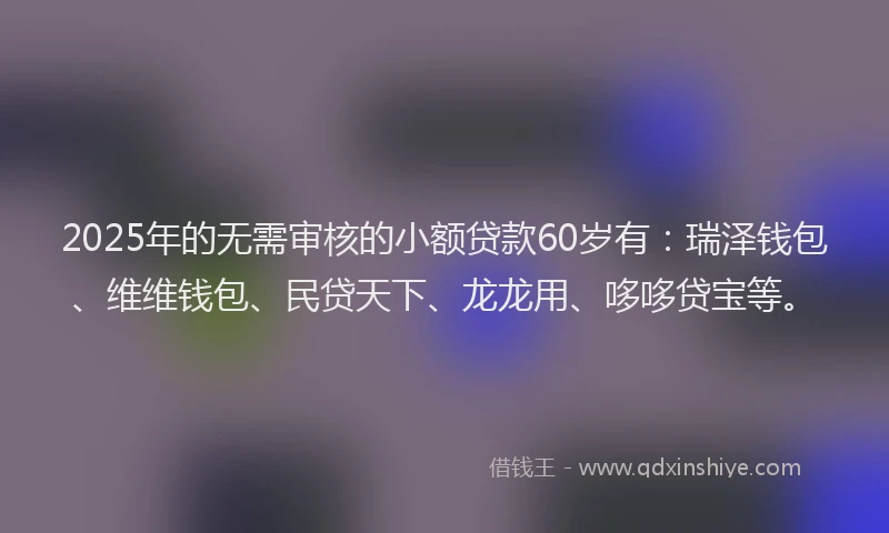 2025年的无需审核的小额贷款60岁有：瑞泽钱包、维维钱包、民贷天下、龙龙用、哆哆贷宝等。