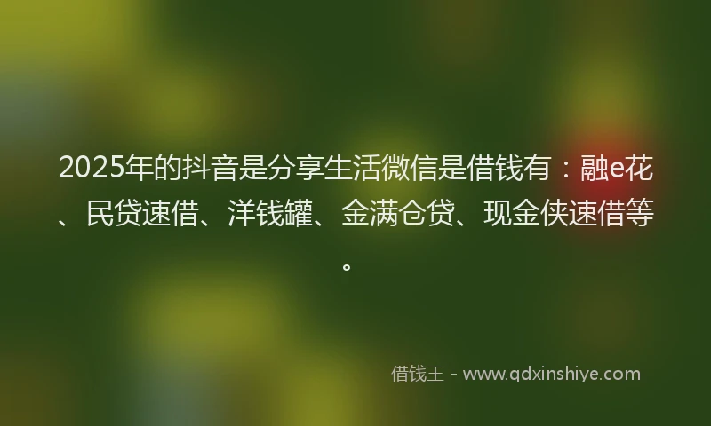 2025年的抖音是分享生活微信是借钱有：融e花、民贷速借、洋钱罐、金满仓贷、现金侠速借等。