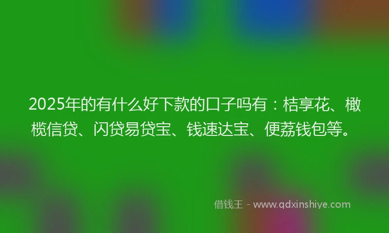 2025年的有什么好下款的口子吗有：桔享花、橄榄信贷、闪贷易贷宝、钱速达宝、便荔钱包等。
