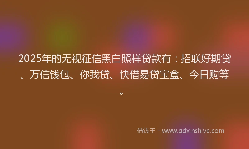2025年的无视征信黑白照样贷款有：招联好期贷、万信钱包、你我贷、快借易贷宝盒、今日购等。