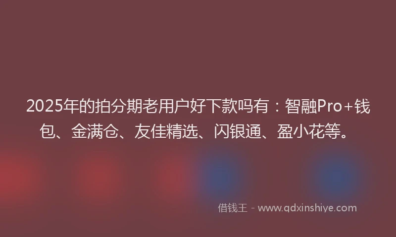2025年的拍分期老用户好下款吗有：智融Pro+钱包、金满仓、友佳精选、闪银通、盈小花等。