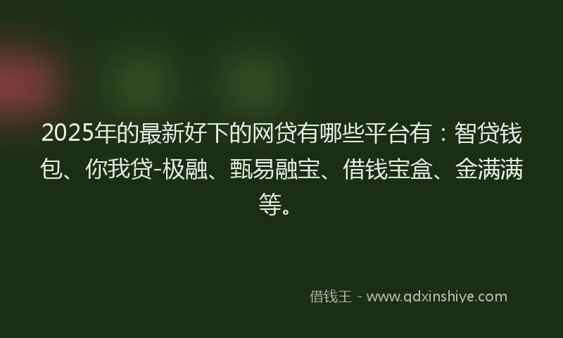 2025年的最新好下的网贷有哪些平台有：智贷钱包、你我贷-极融、甄易融宝、借钱宝盒、金满满等。