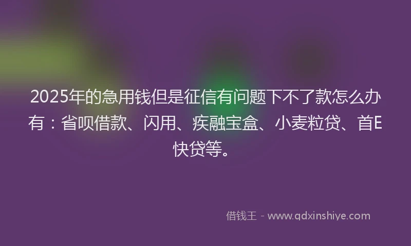 2025年的急用钱但是征信有问题下不了款怎么办有：省呗借款、闪用、疾融宝盒、小麦粒贷、首E快贷等。