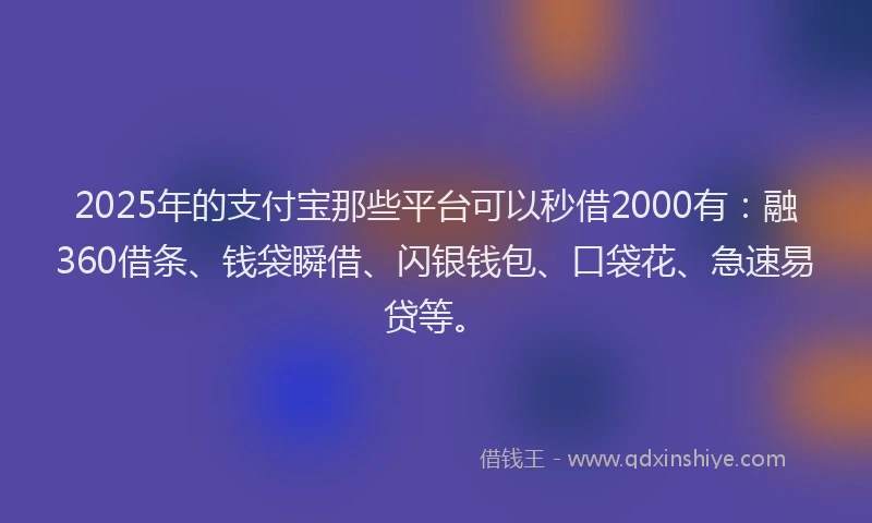 2025年的支付宝那些平台可以秒借2000有：融360借条、钱袋瞬借、闪银钱包、口袋花、急速易贷等。