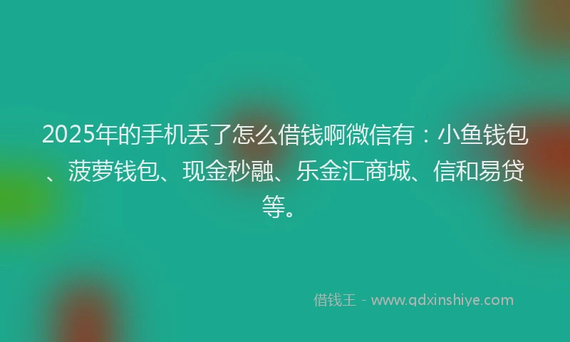 2025年的手机丢了怎么借钱啊微信有：小鱼钱包、菠萝钱包、现金秒融、乐金汇商城、信和易贷等。
