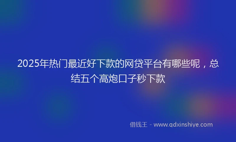2025年热门最近好下款的网贷平台有哪些呢，总结五个高炮口子秒下款