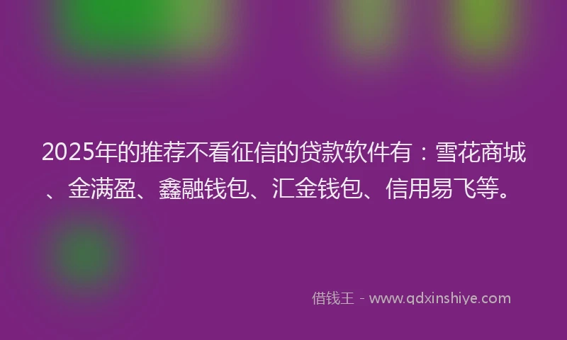 2025年的推荐不看征信的贷款软件有：雪花商城、金满盈、鑫融钱包、汇金钱包、信用易飞等。