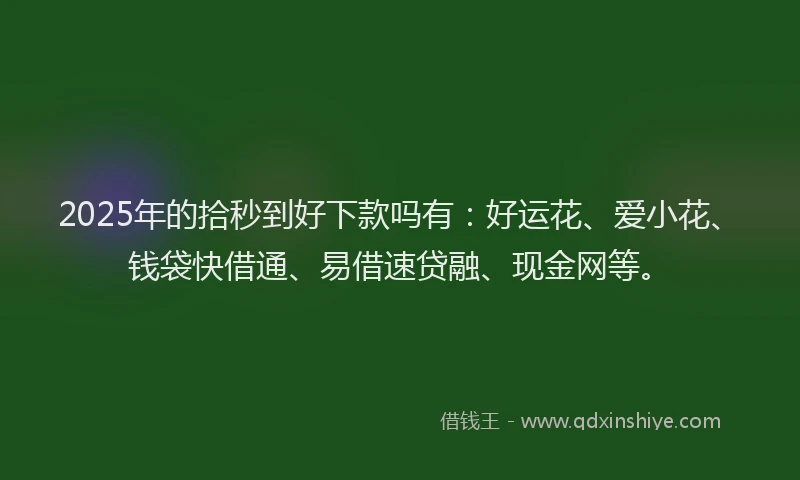 2025年的拾秒到好下款吗有：好运花、爱小花、钱袋快借通、易借速贷融、现金网等。
