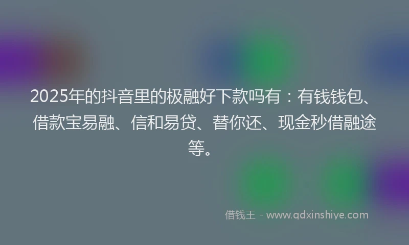 2025年的抖音里的极融好下款吗有：有钱钱包、借款宝易融、信和易贷、替你还、现金秒借融途等。
