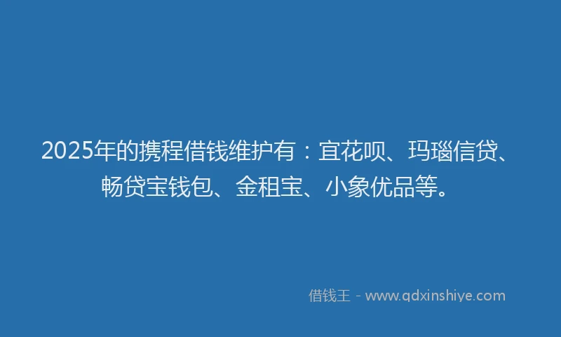 2025年的携程借钱维护有：宜花呗、玛瑙信贷、畅贷宝钱包、金租宝、小象优品等。