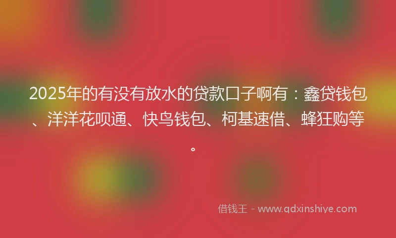2025年的有没有放水的贷款口子啊有：鑫贷钱包、洋洋花呗通、快鸟钱包、柯基速借、蜂狂购等。
