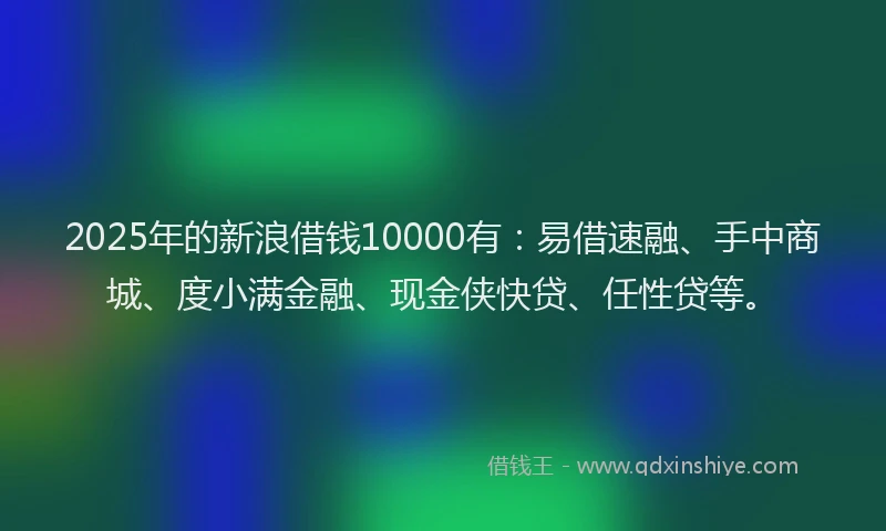 2025年的新浪借钱10000有：易借速融、手中商城、度小满金融、现金侠快贷、任性贷等。