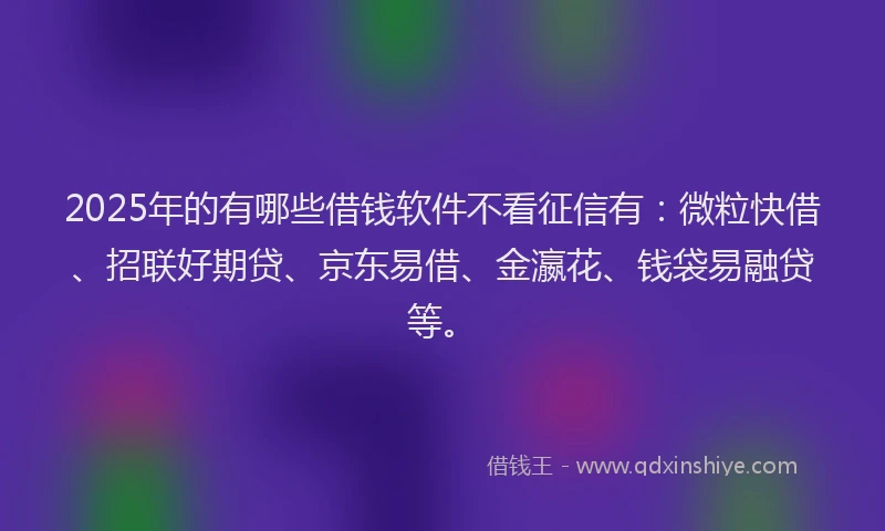 2025年的有哪些借钱软件不看征信有：微粒快借、招联好期贷、京东易借、金瀛花、钱袋易融贷等。