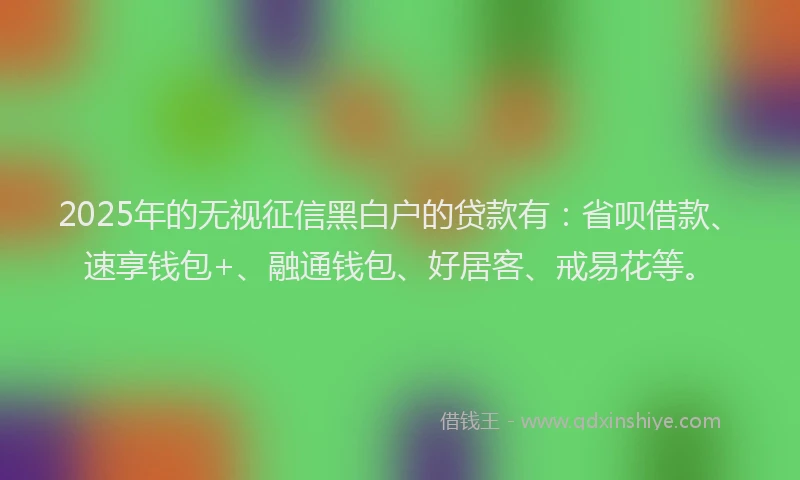 2025年的无视征信黑白户的贷款有：省呗借款、速享钱包+、融通钱包、好居客、戒易花等。