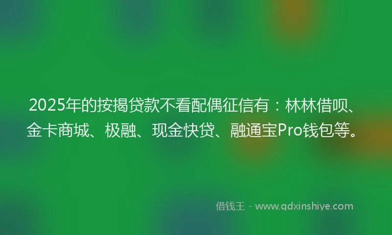 2025年的按揭贷款不看配偶征信有：林林借呗、金卡商城、极融、现金快贷、融通宝Pro钱包等。