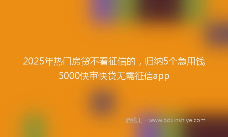 2025年热门房贷不看征信的，归纳5个急用钱5000快审快贷无需征信app