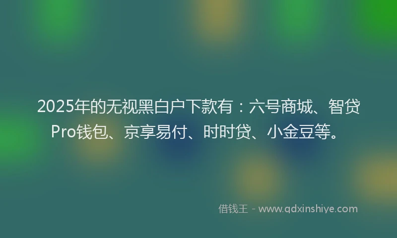 2025年的无视黑白户下款有：六号商城、智贷Pro钱包、京享易付、时时贷、小金豆等。