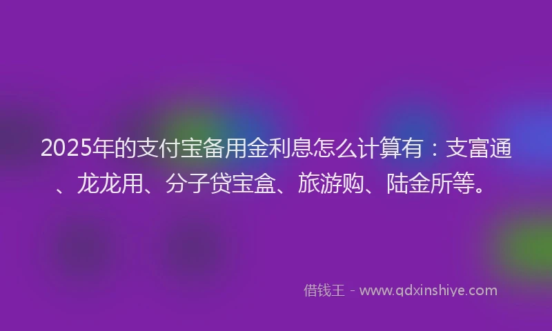 2025年的支付宝备用金利息怎么计算有：支富通、龙龙用、分子贷宝盒、旅游购、陆金所等。