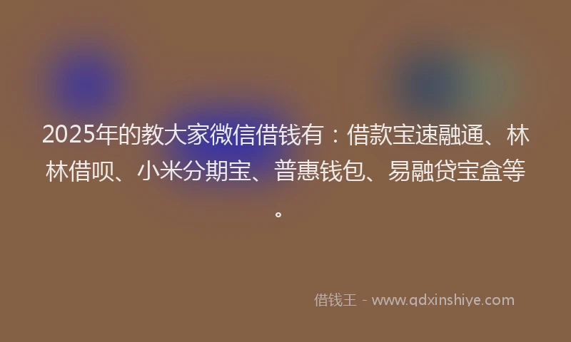 2025年的教大家微信借钱有：借款宝速融通、林林借呗、小米分期宝、普惠钱包、易融贷宝盒等。