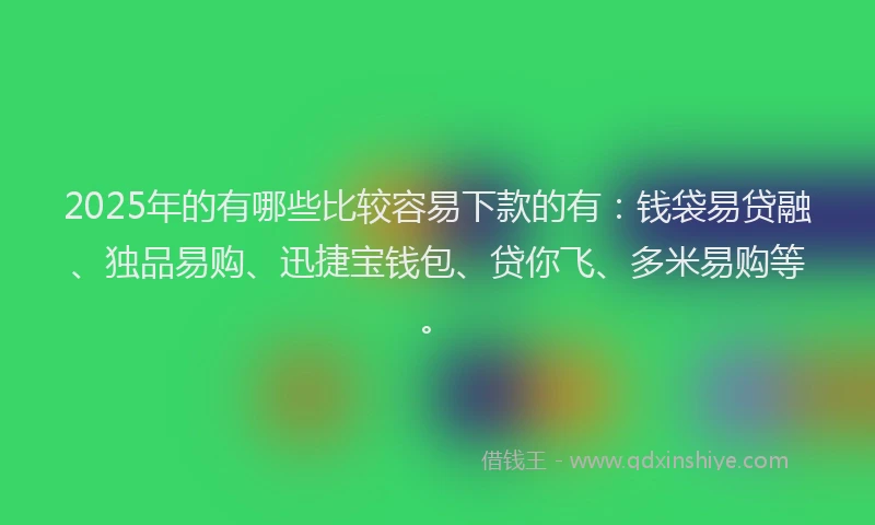 2025年的有哪些比较容易下款的有：钱袋易贷融、独品易购、迅捷宝钱包、贷你飞、多米易购等。