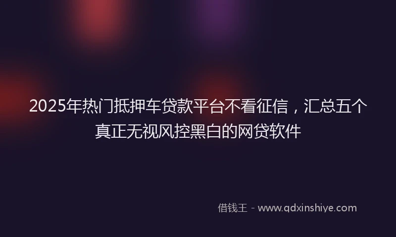 2025年热门抵押车贷款平台不看征信，汇总五个真正无视风控黑白的网贷软件