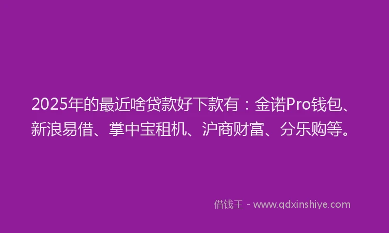 2025年的最近啥贷款好下款有：金诺Pro钱包、新浪易借、掌中宝租机、沪商财富、分乐购等。