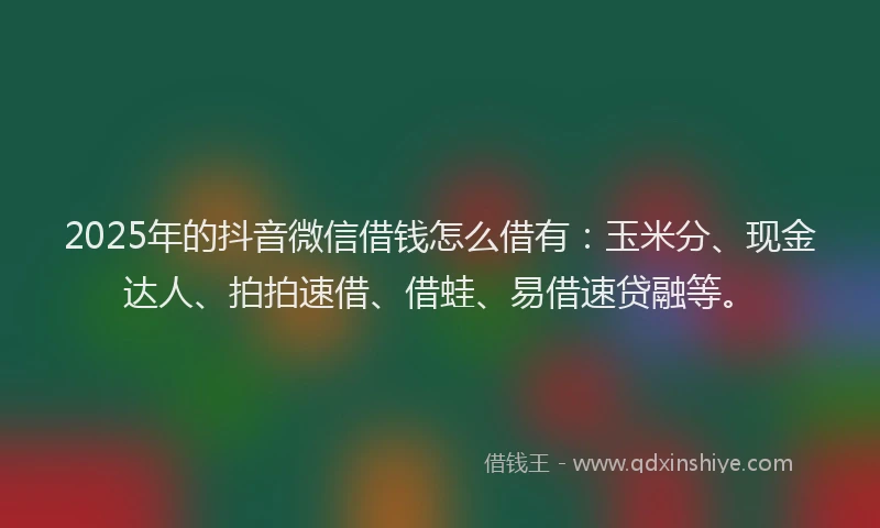 2025年的抖音微信借钱怎么借有：玉米分、现金达人、拍拍速借、借蛙、易借速贷融等。