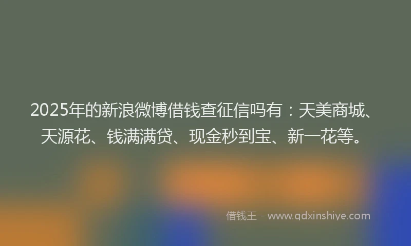2025年的新浪微博借钱查征信吗有：天美商城、天源花、钱满满贷、现金秒到宝、新一花等。