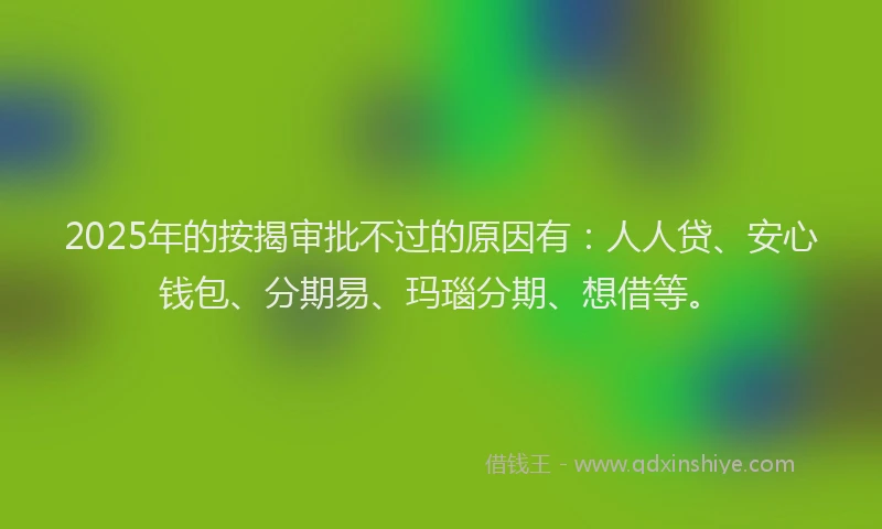 2025年的按揭审批不过的原因有：人人贷、安心钱包、分期易、玛瑙分期、想借等。