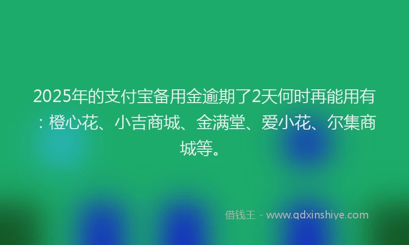 2025年的支付宝备用金逾期了2天何时再能用有：橙心花、小吉商城、金满堂、爱小花、尔集商城等。