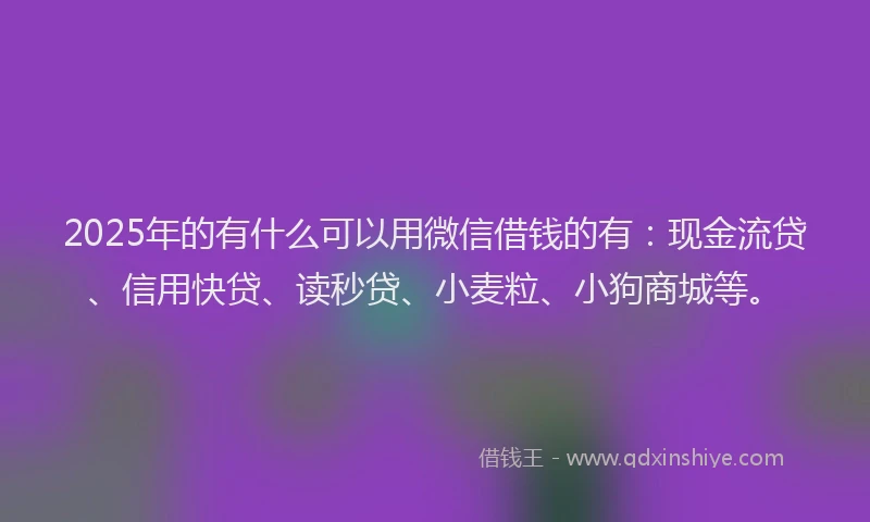 2025年的有什么可以用微信借钱的有：现金流贷、信用快贷、读秒贷、小麦粒、小狗商城等。