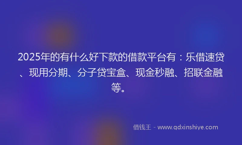 2025年的有什么好下款的借款平台有：乐借速贷、现用分期、分子贷宝盒、现金秒融、招联金融等。