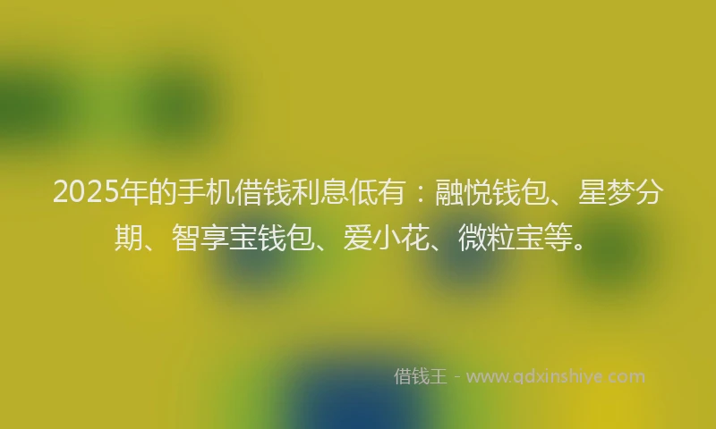 2025年的手机借钱利息低有：融悦钱包、星梦分期、智享宝钱包、爱小花、微粒宝等。