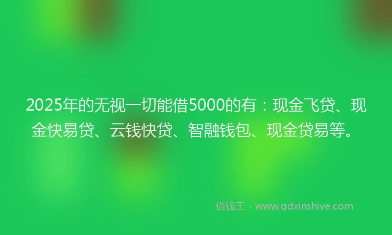 2025年的无视一切能借5000的有：现金飞贷、现金快易贷、云钱快贷、智融钱包、现金贷易等。