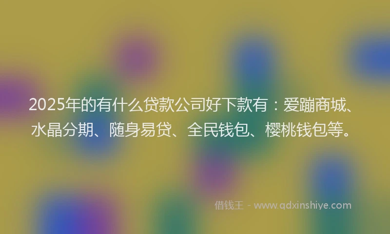 2025年的有什么贷款公司好下款有：爱蹦商城、水晶分期、随身易贷、全民钱包、樱桃钱包等。