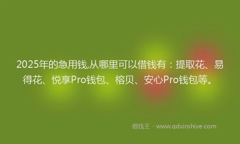 2025年的急用钱,从哪里可以借钱有：提取花、易得花、悦享Pro钱包、榕贝、安心Pro钱包等。