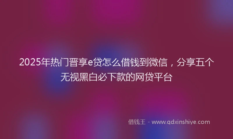 2025年热门晋享e贷怎么借钱到微信，分享五个无视黑白必下款的网贷平台