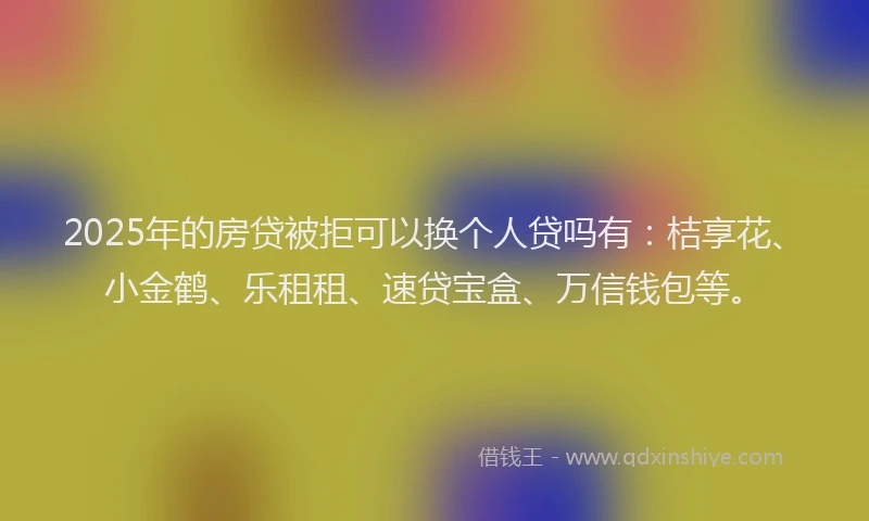 2025年的房贷被拒可以换个人贷吗有：桔享花、小金鹤、乐租租、速贷宝盒、万信钱包等。