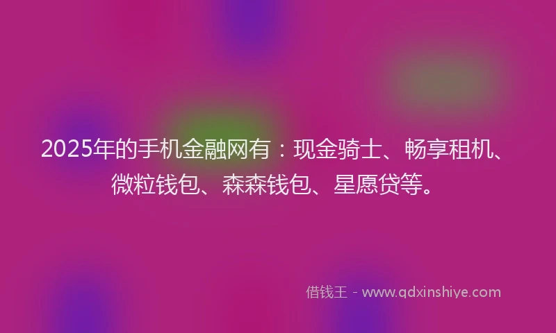 2025年的手机金融网有：现金骑士、畅享租机、微粒钱包、森森钱包、星愿贷等。