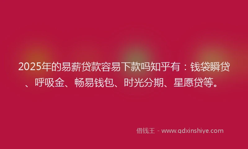 2025年的易薪贷款容易下款吗知乎有：钱袋瞬贷、呼吸金、畅易钱包、时光分期、星愿贷等。
