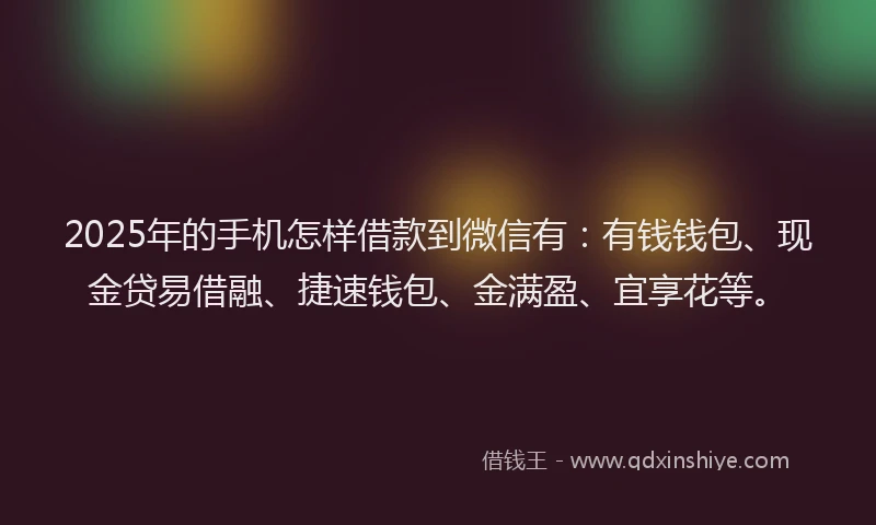 2025年的手机怎样借款到微信有：有钱钱包、现金贷易借融、捷速钱包、金满盈、宜享花等。