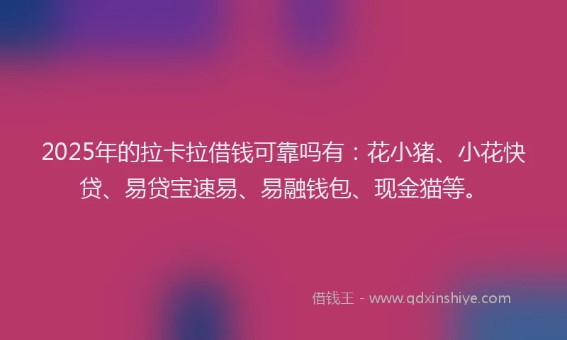 2025年的拉卡拉借钱可靠吗有：花小猪、小花快贷、易贷宝速易、易融钱包、现金猫等。