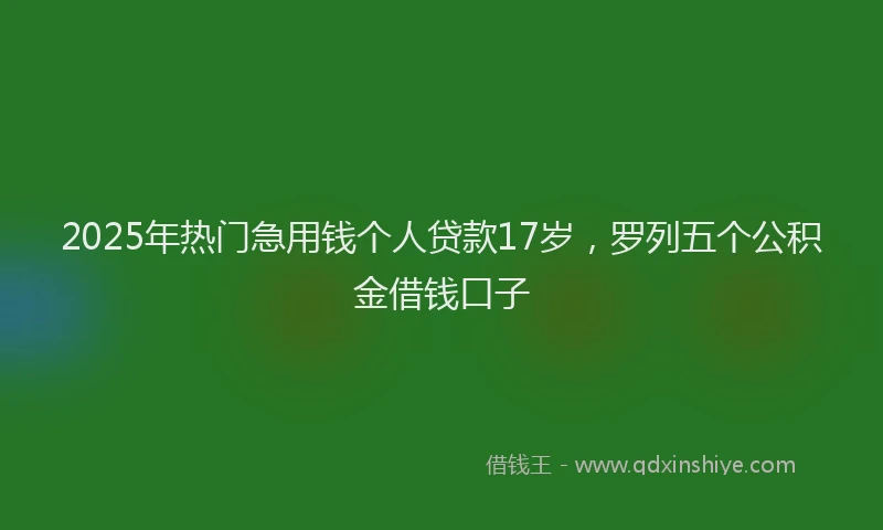 2025年热门急用钱个人贷款17岁，罗列五个公积金借钱口子