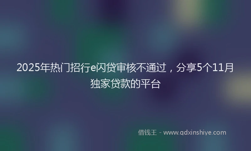 2025年热门招行e闪贷审核不通过，分享5个11月独家贷款的平台