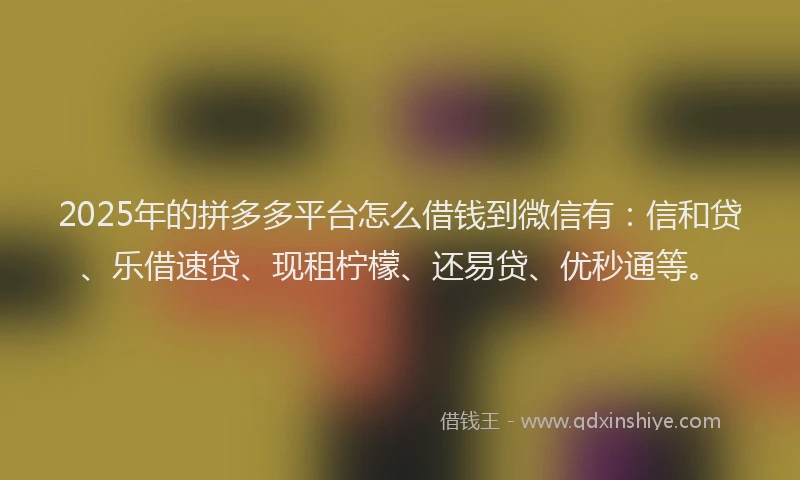 2025年的拼多多平台怎么借钱到微信有：信和贷、乐借速贷、现租柠檬、还易贷、优秒通等。