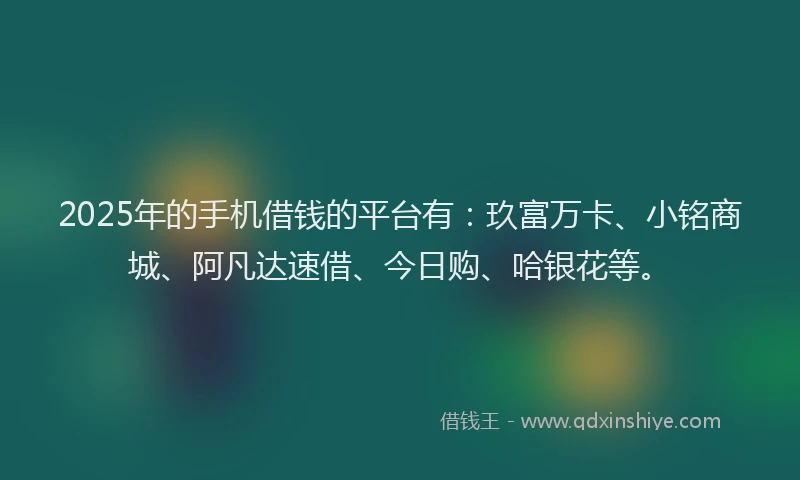 2025年的手机借钱的平台有：玖富万卡、小铭商城、阿凡达速借、今日购、哈银花等。