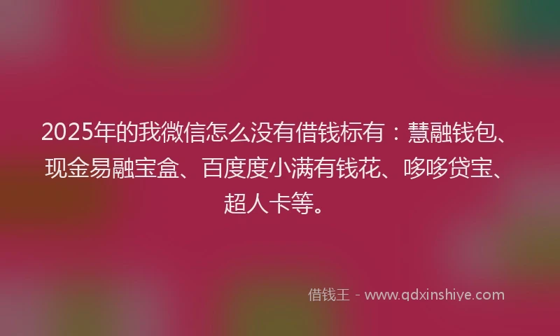 2025年的我微信怎么没有借钱标有：慧融钱包、现金易融宝盒、百度度小满有钱花、哆哆贷宝、超人卡等。