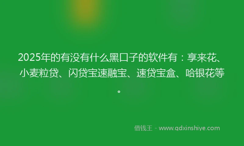 2025年的有没有什么黑口子的软件有：享来花、小麦粒贷、闪贷宝速融宝、速贷宝盒、哈银花等。
